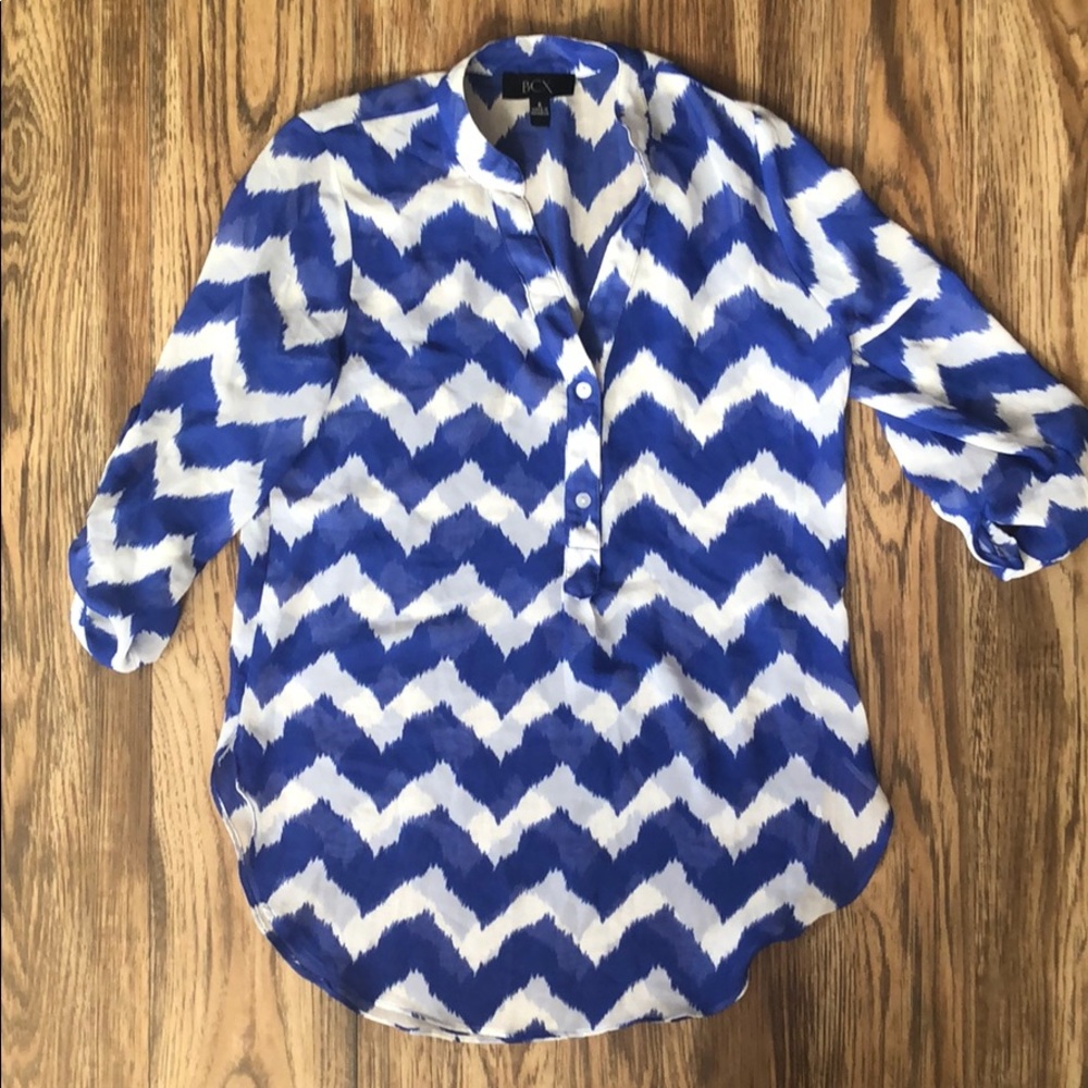 Royal Blue and White Chevron Print Blouse